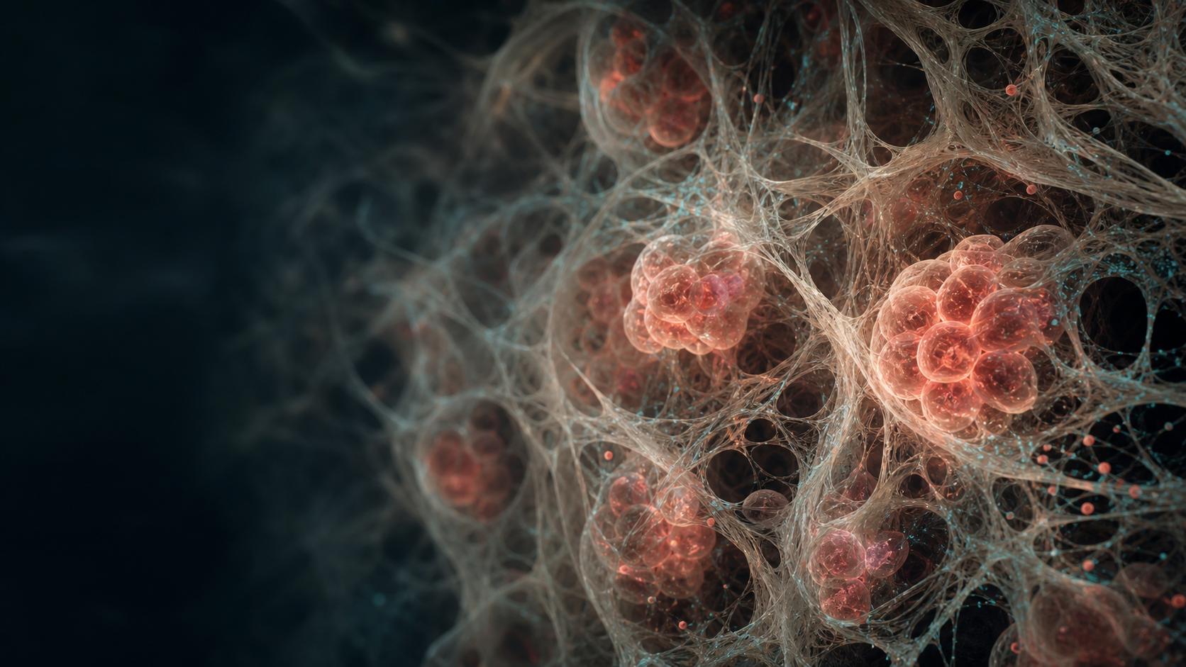 Cells interacting with a biomaterial scaffold